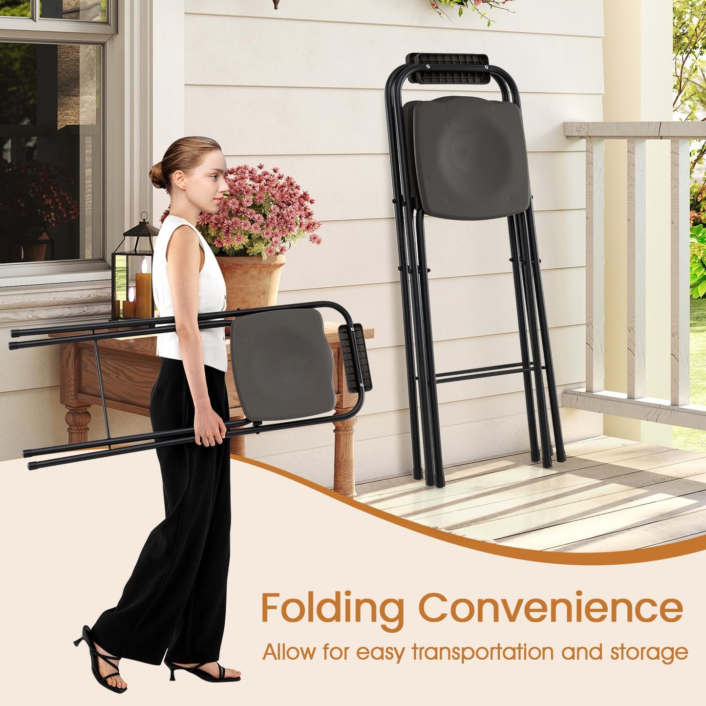 Folding Bar Stools Set of 2, Outdoor Barstools with Backrest and Footrest