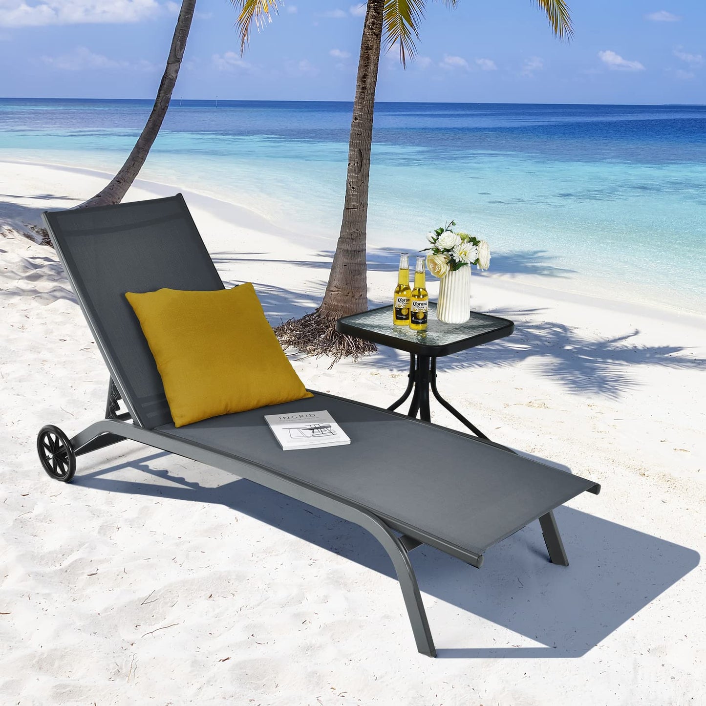 6 Positions Adjustable Chaise Lounge Deck Sunbed