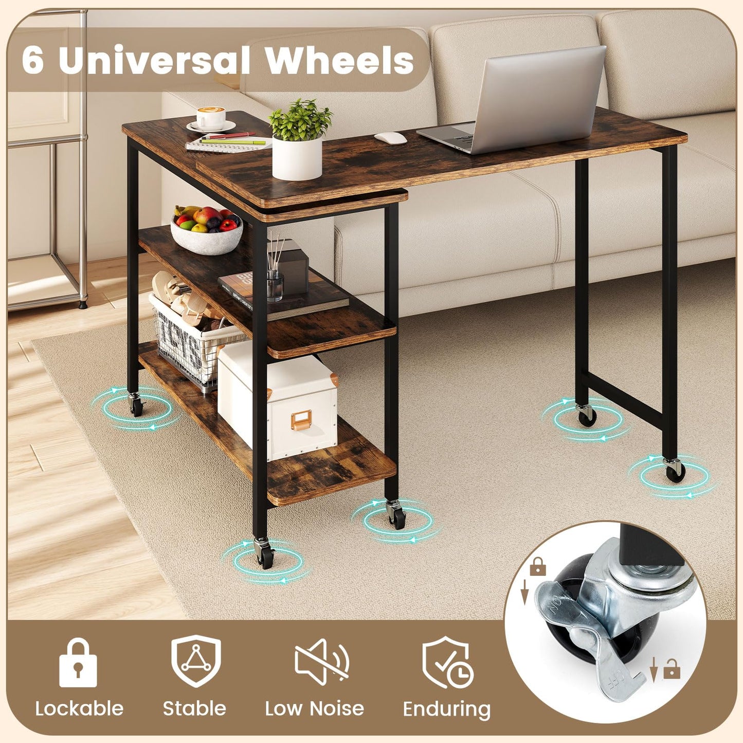 360° Free Rotating Sofa Side Table with Swivel and Sliding Tabletop