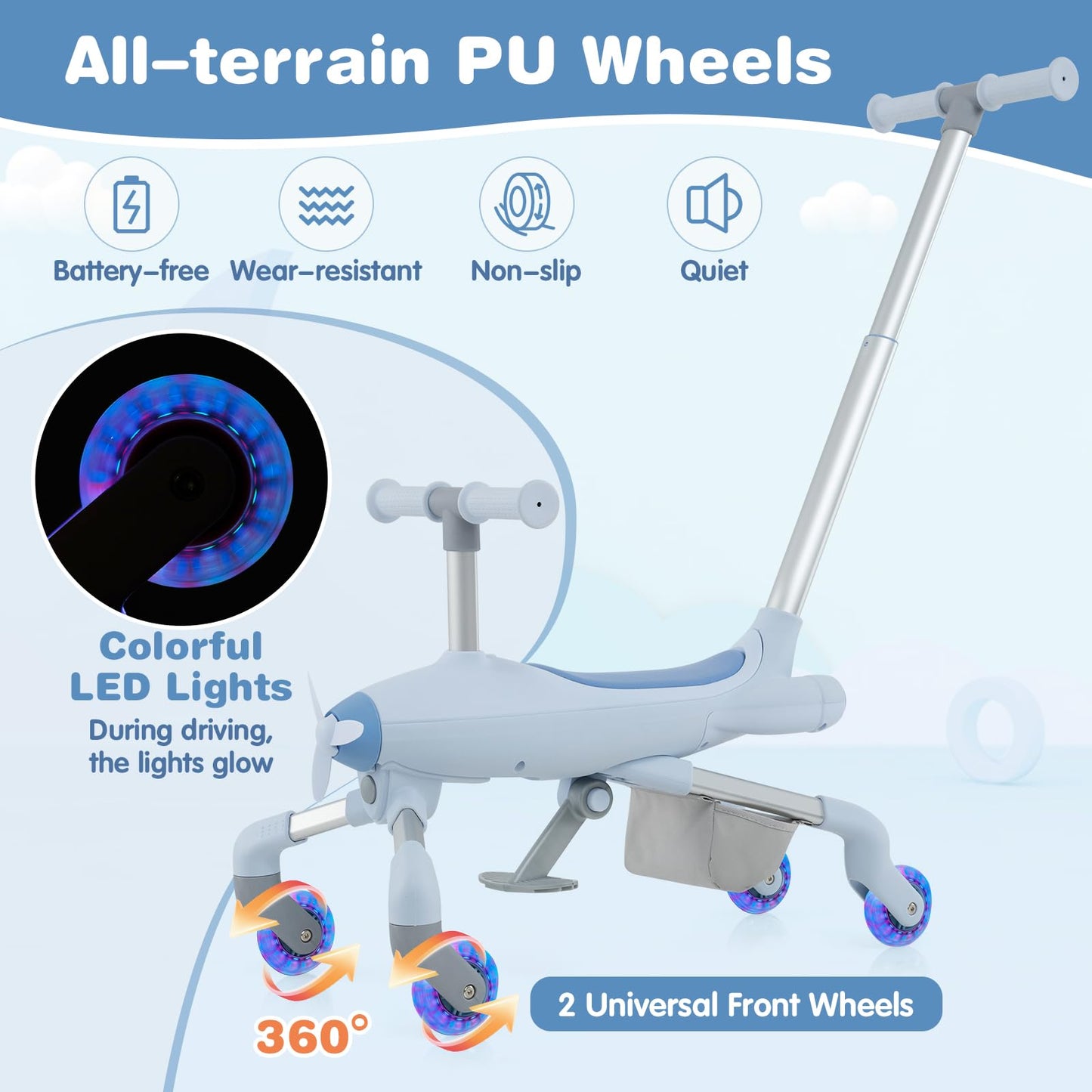 2 in 1 Kids Ride-on Push Car with Lighted Wheels