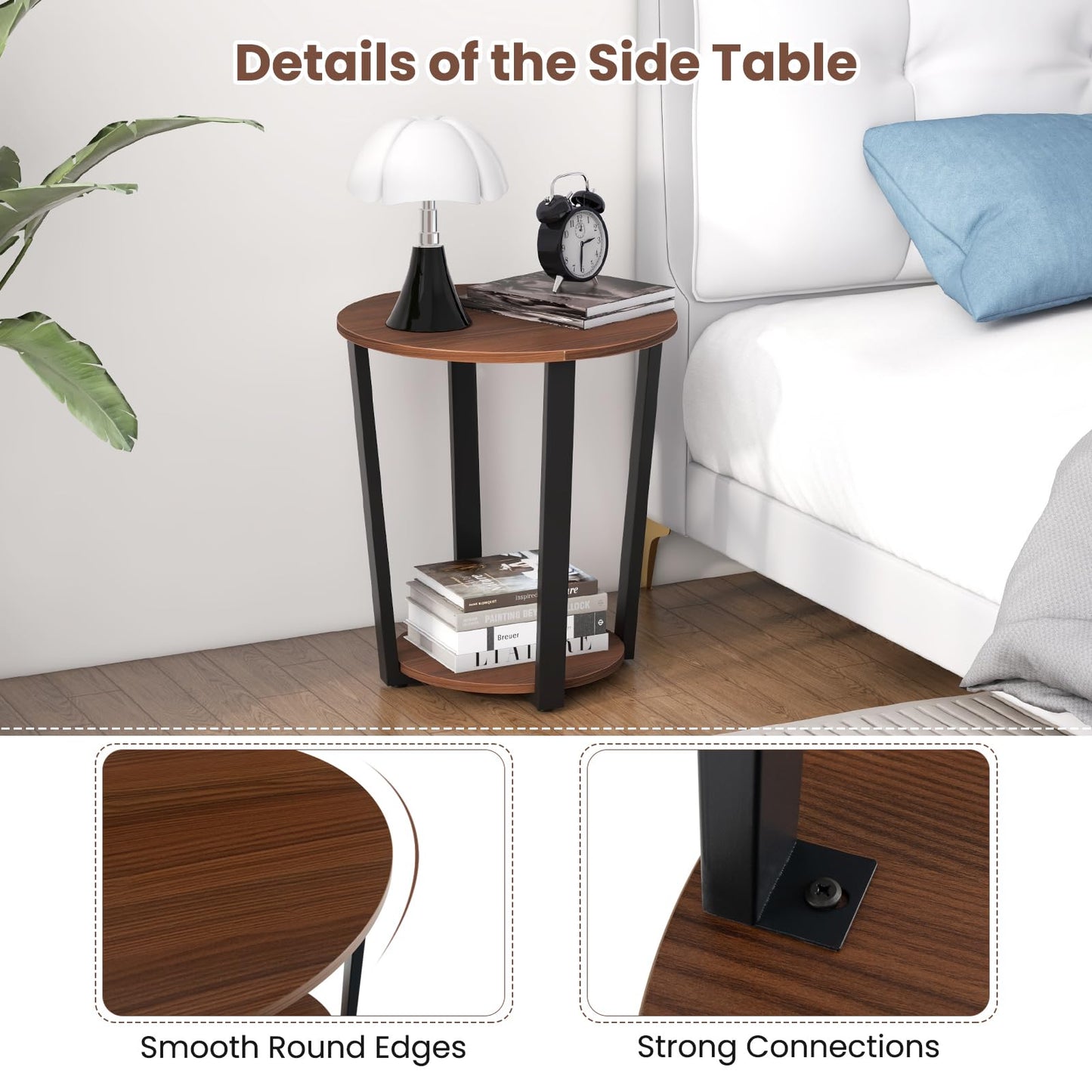 2-Tier Accent Side Table with Open Shelf