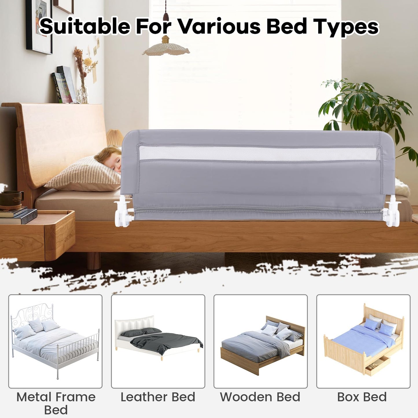 120cm Foldable Safety Beds Guard with Strap