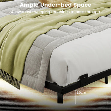 Double/King Size Floating Bed Frame with LED Lights, 4FT6/5FT Metal Slat Support Bedstead Platform Bed