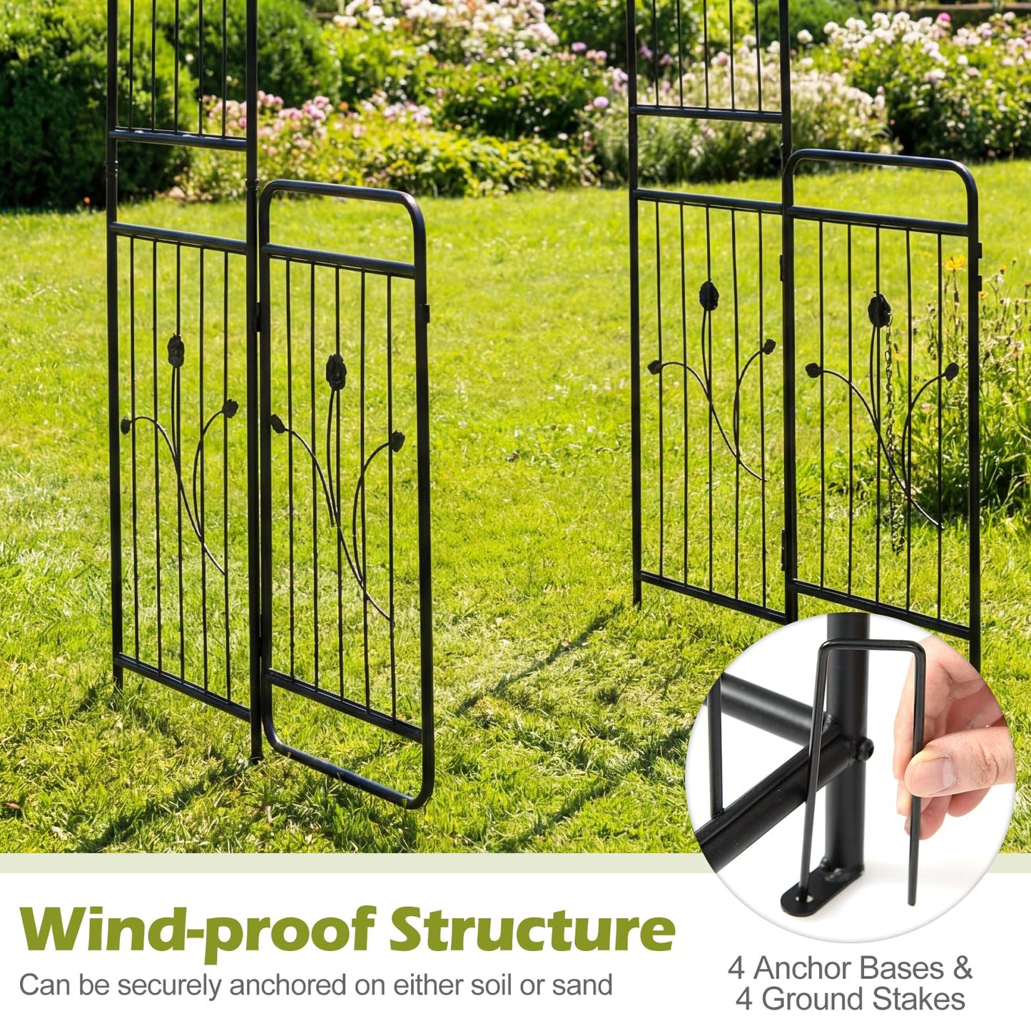 Garden Arch with Gate, Metal Pergola Arbor Trellis for Climbing Plant
