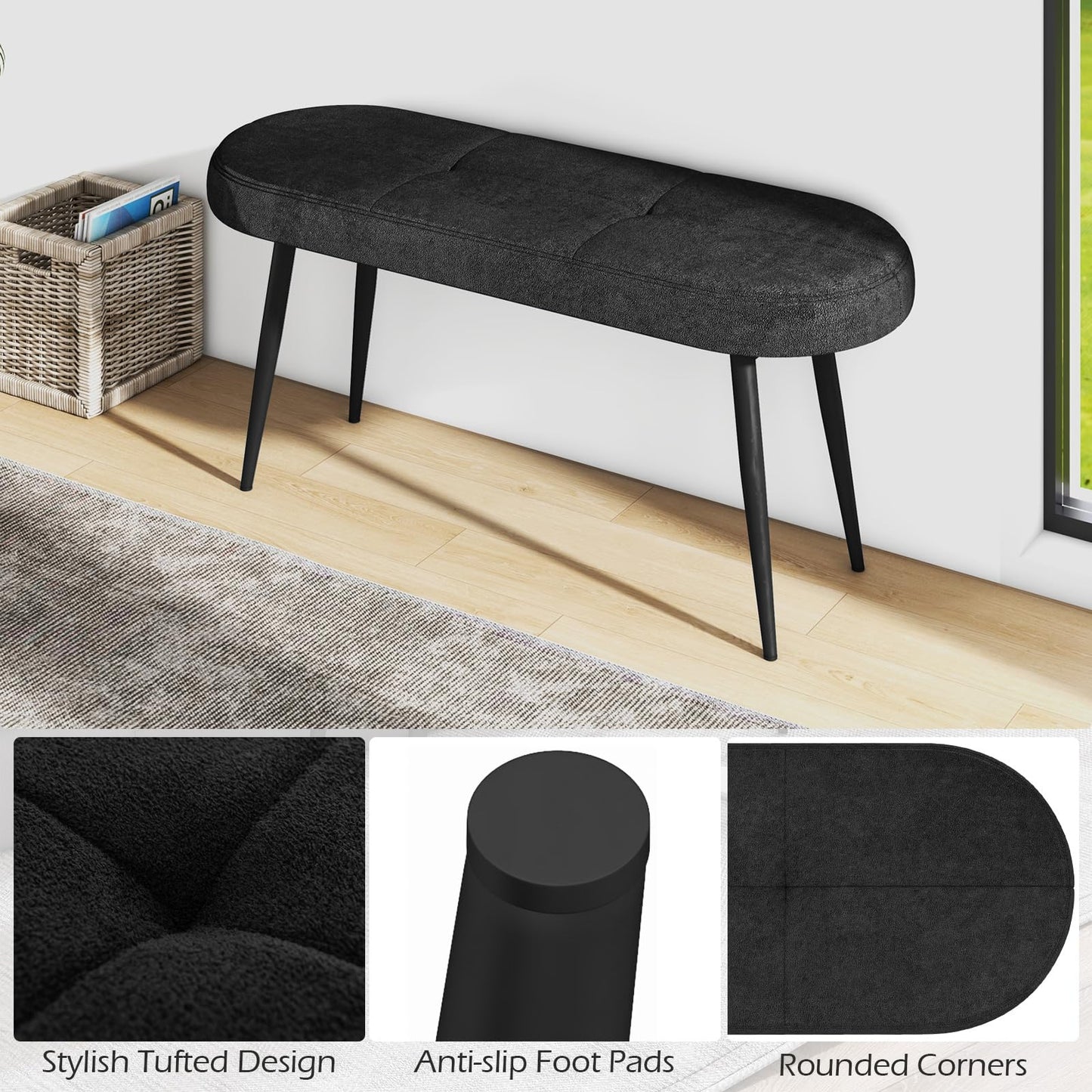 113 cm Ottoman Bench with Sponge Padded Cushion for Entryway Living Room Foyer