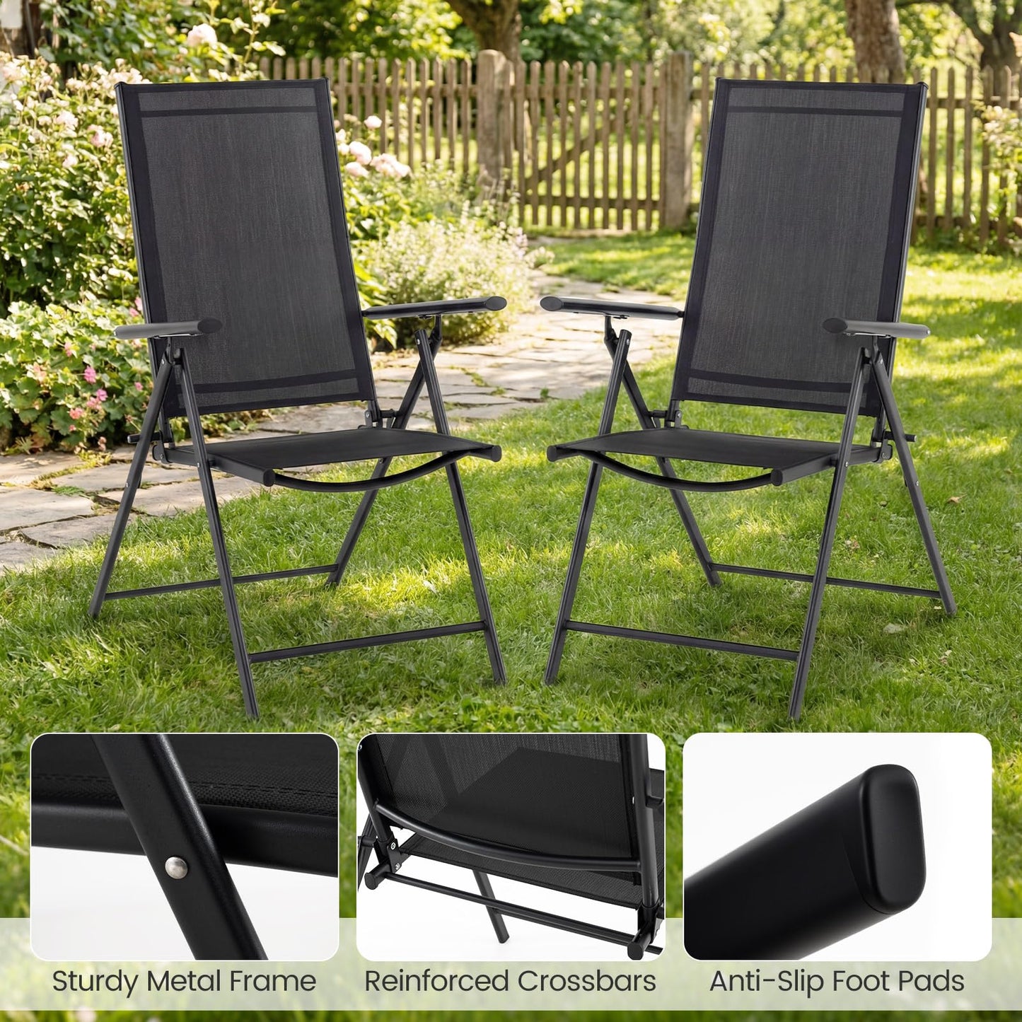 Folding Garden Chairs Set 2, Portable Outdoor Dining Chairs