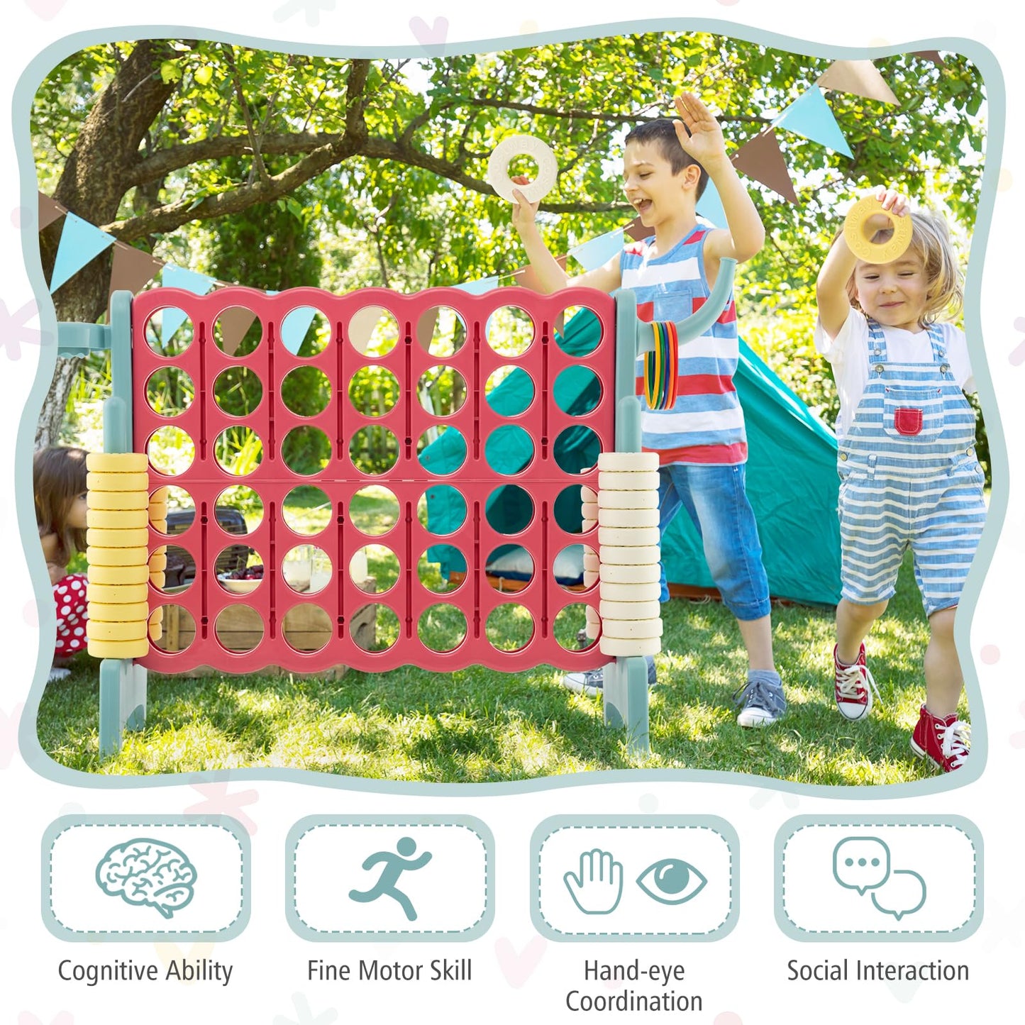 Upgraded 4 to Score Game Set with Basketball Hoop and Toss Ring for Kids and Adults