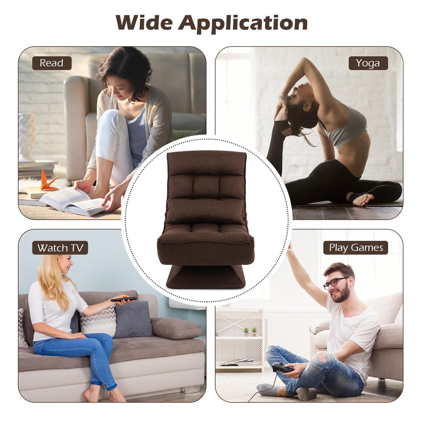 4-Position Adjustable Floor Chair with Swivel Base