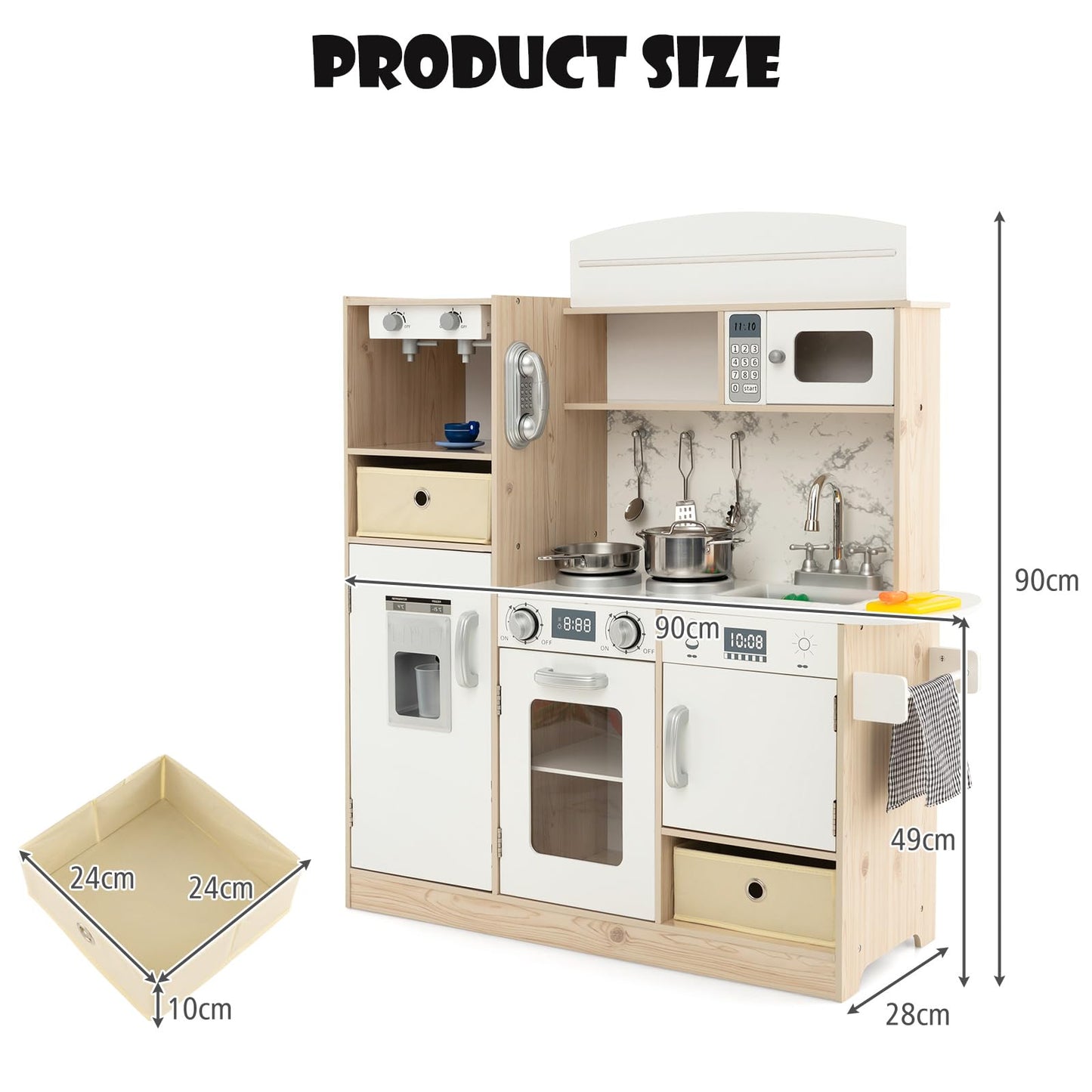 Kids Kitchen Playset with Adjustable LED Lights and Removable Shelves