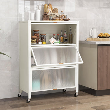 4-Tier Kitchen Bakers Rack with Flip Doors on Lockable Universal Wheels