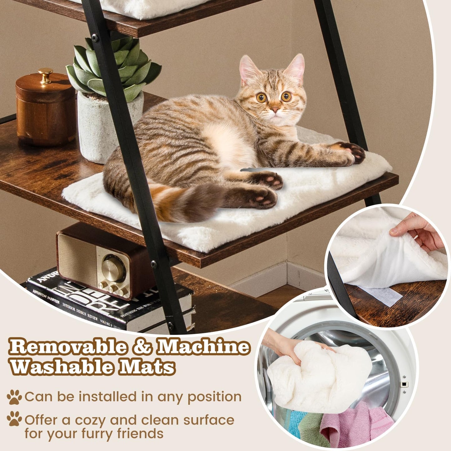 Hidden Cats Washroom Climbing Frame with Ladder Shelf & Removable Plush Cushions