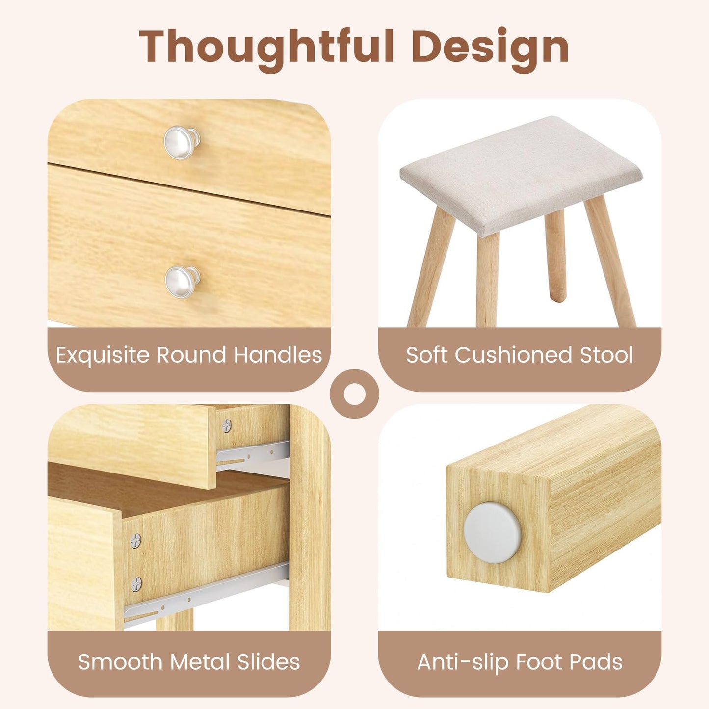 Vanity Desk with Mirror and Lights Small Makeup Table with 3 Light Modes