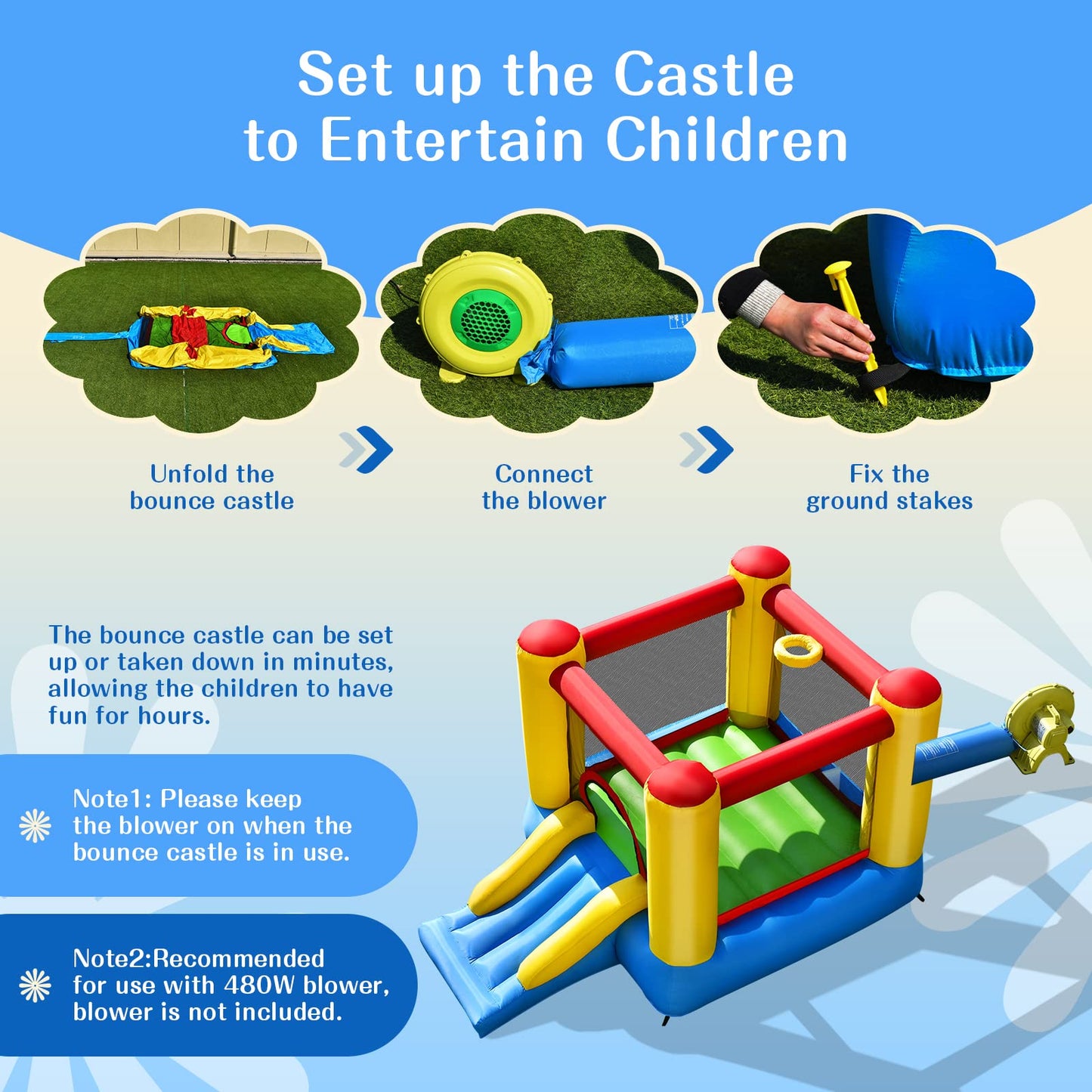 Inflatable Bounce House with Slide and Carrying Bag without Blower