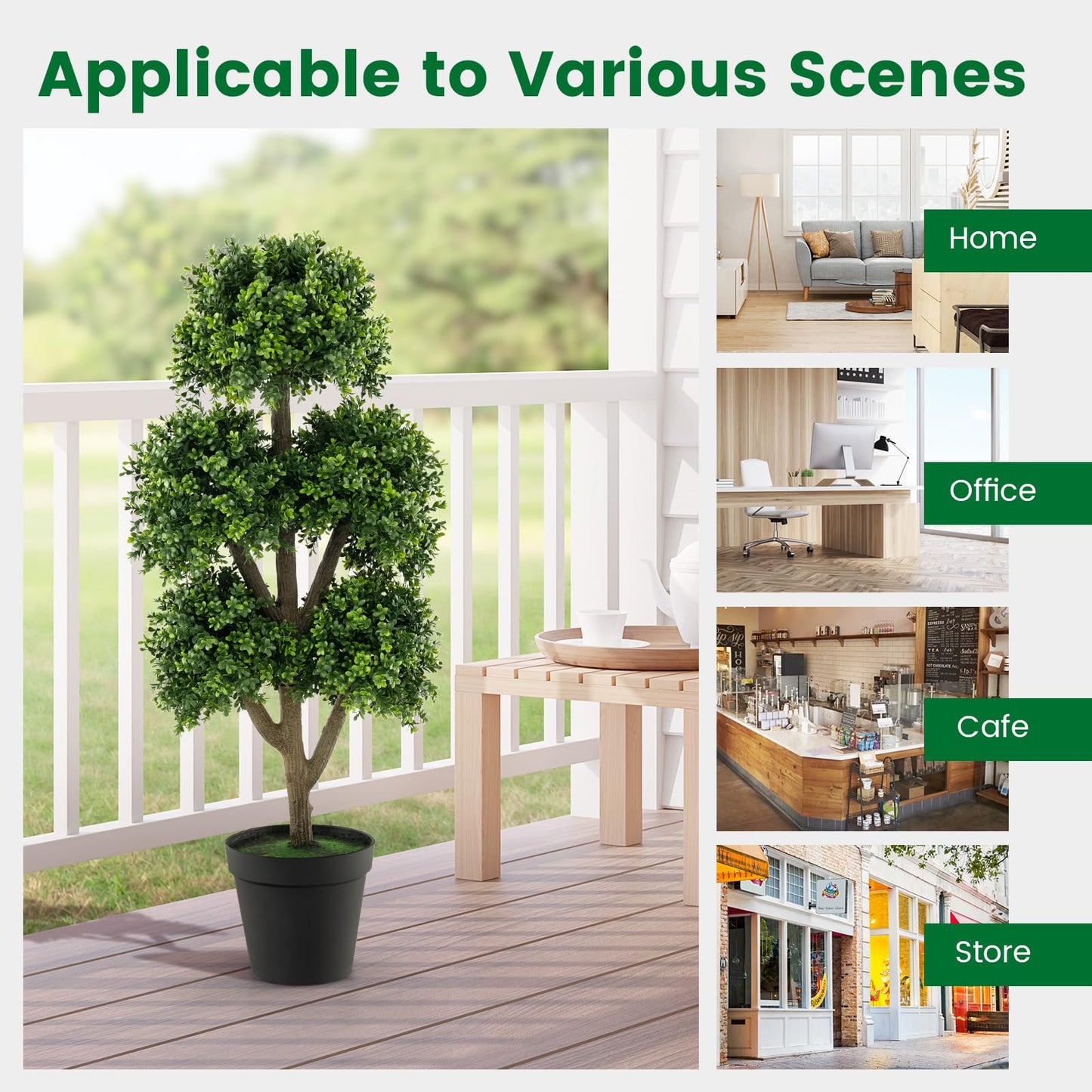 115cm Artificial Boxwood Topiary Ball Tree for Home Office Front Porch