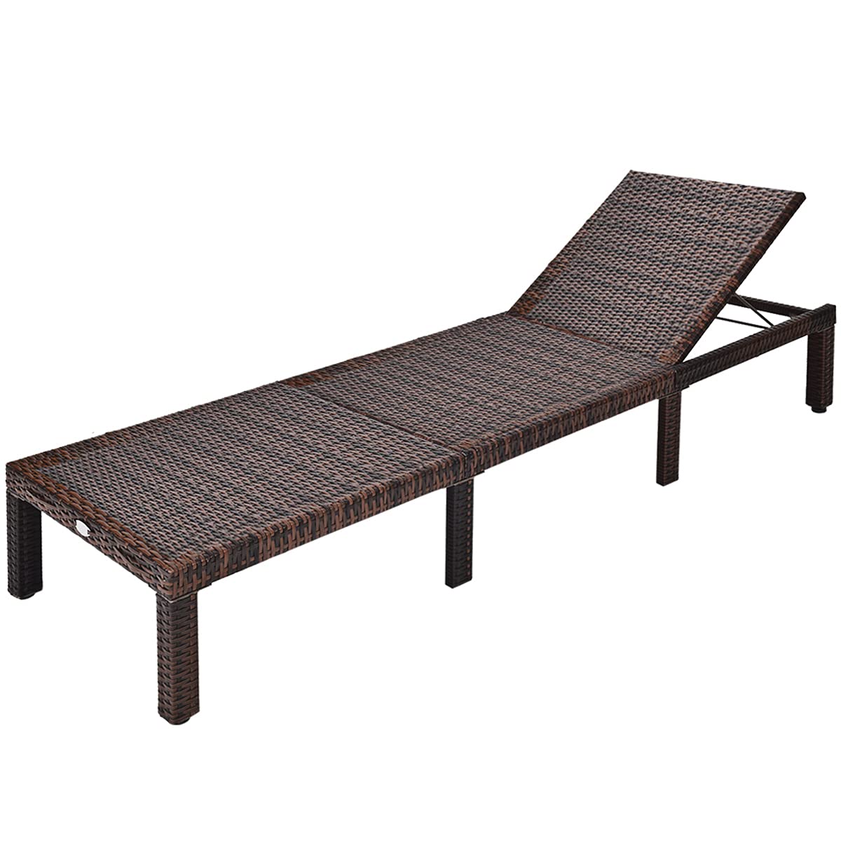6-level Adjustable Outdoor Leisure Rattan Sun Bed with Removable Cushion