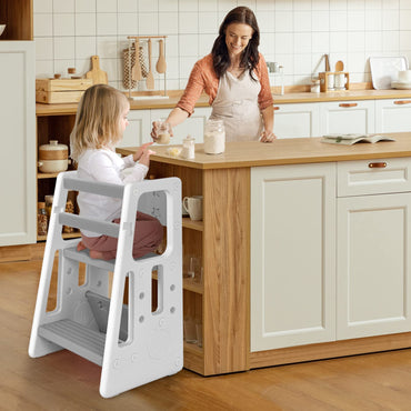 Height Adjustable Toddlers Kitchen Helper Stand with Double Safety Rails