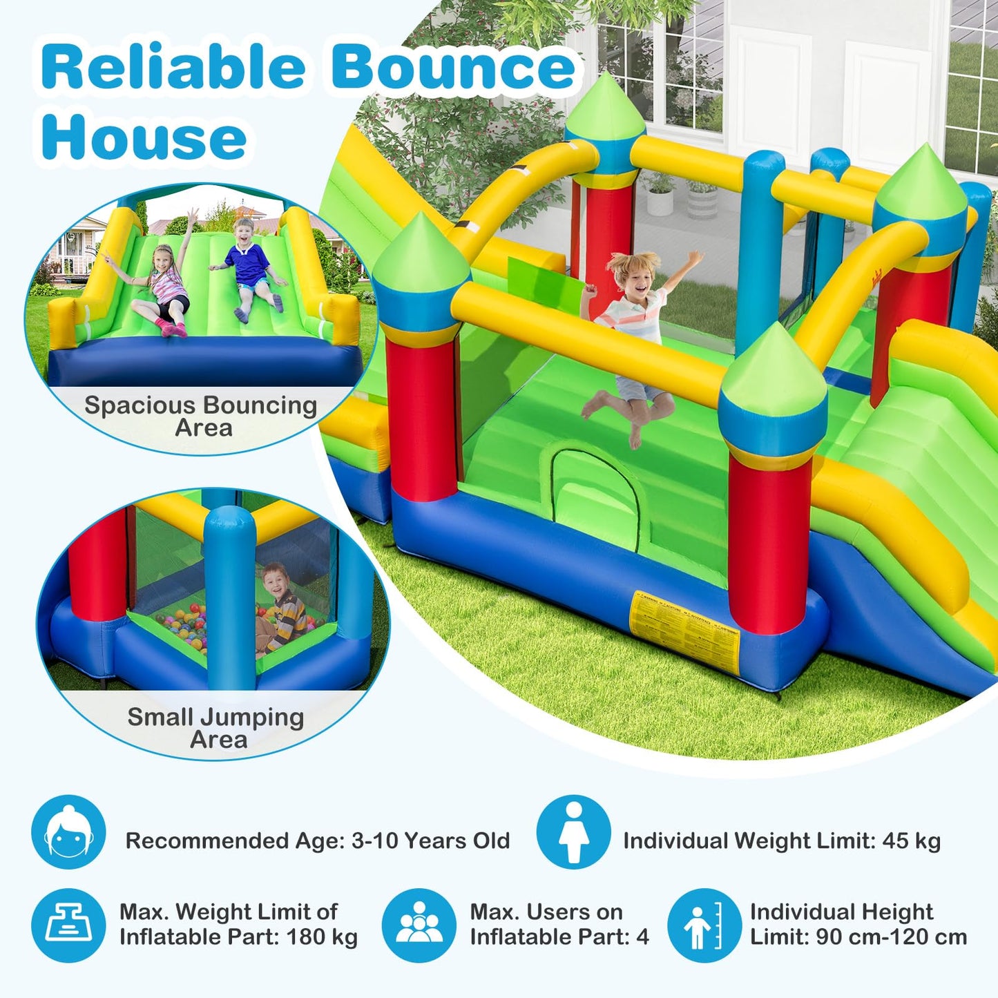 Giant Kids Bouncy Castle with Blower for Boys Girls 3-10 Years Old