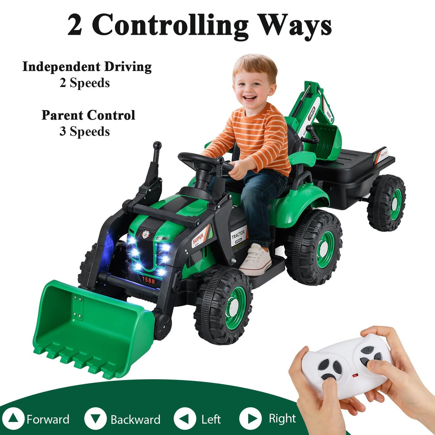 4-in-1 12V Kids Ride on Excavator and Bulldozer with Remote Control