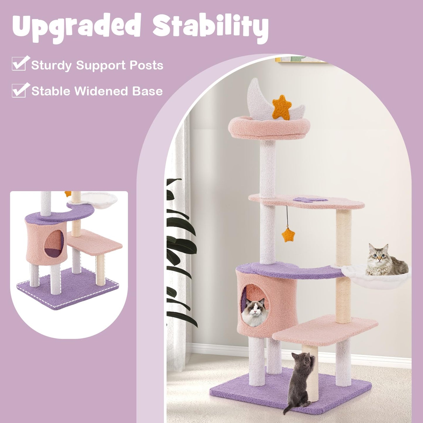140cm Tall Multi-level Cat Climbing Tower with Sisal Covered Scratching Posts
