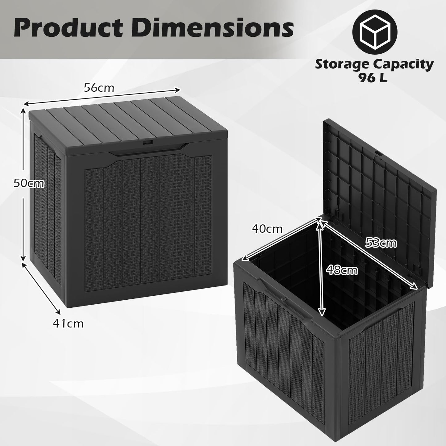 96L Outdoor Storage Box with Lockable Lid and Wicker-Woven Texture