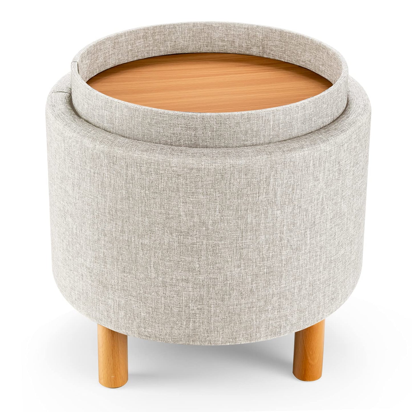 Modern Round Padded Storage Ottoman with Hidden Storage Space