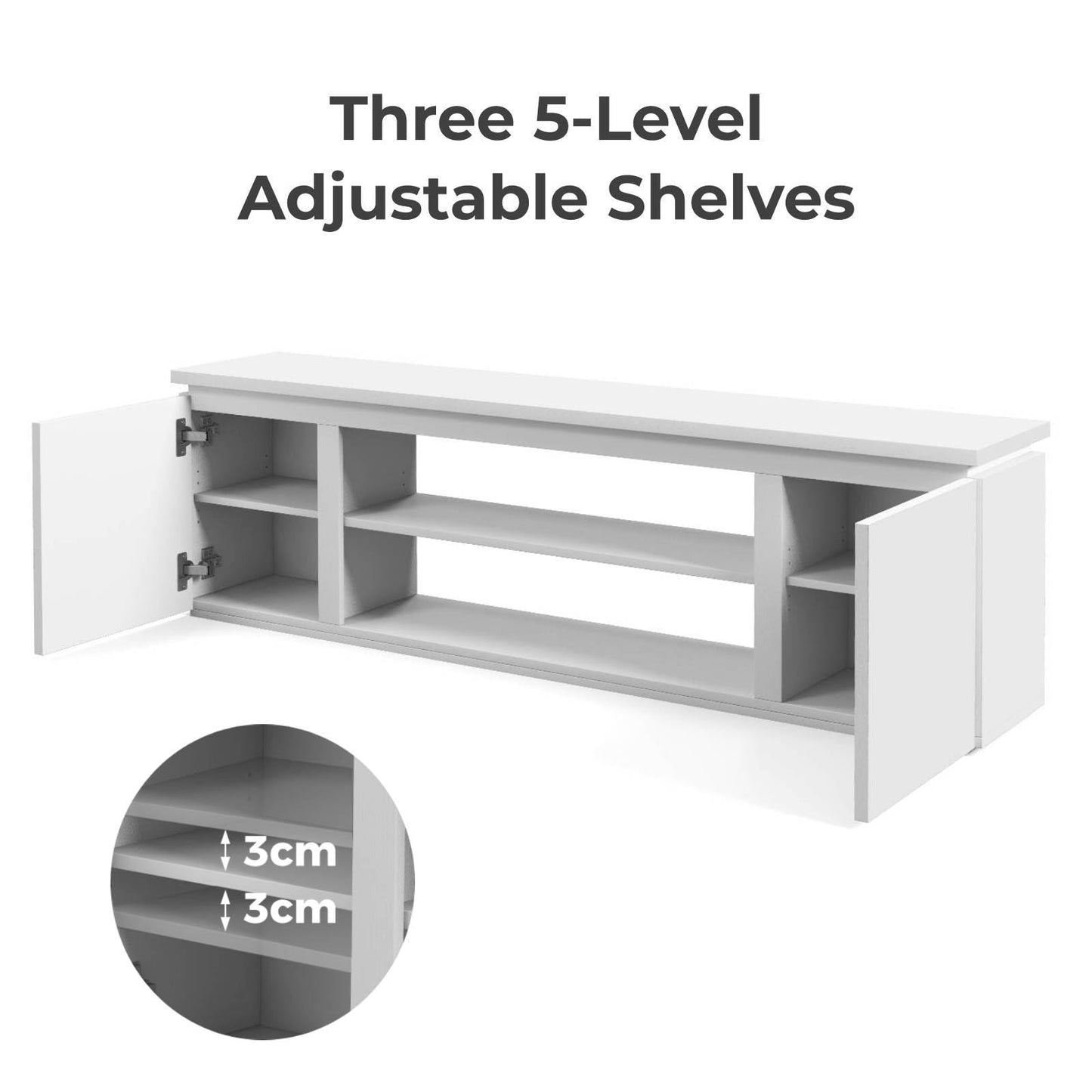 TV Cabinet for TVs up to 80 Inch Media Console Table with 3 Adjustable Shelves