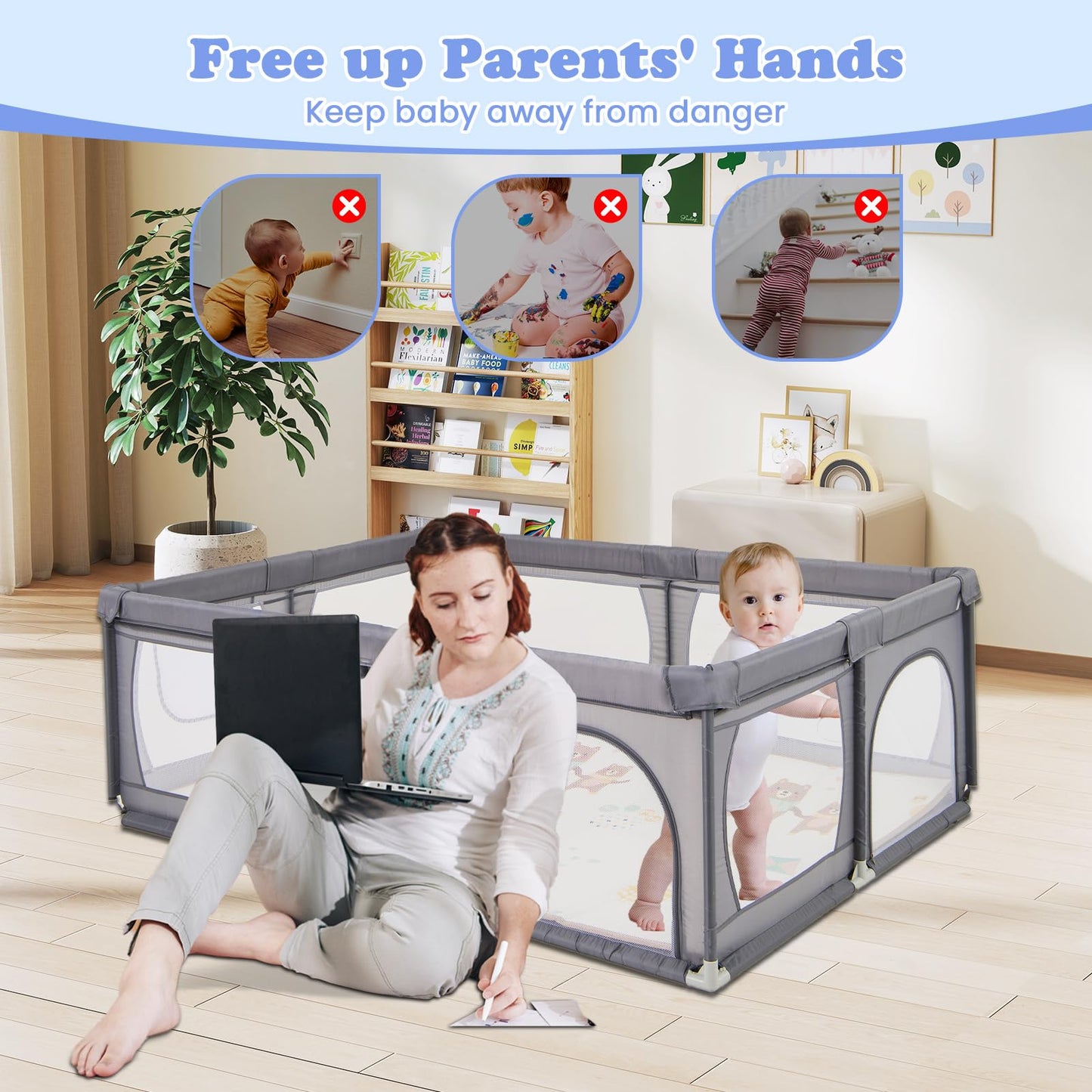 206 x 147cm Extra Large Toddler Fence with Mat