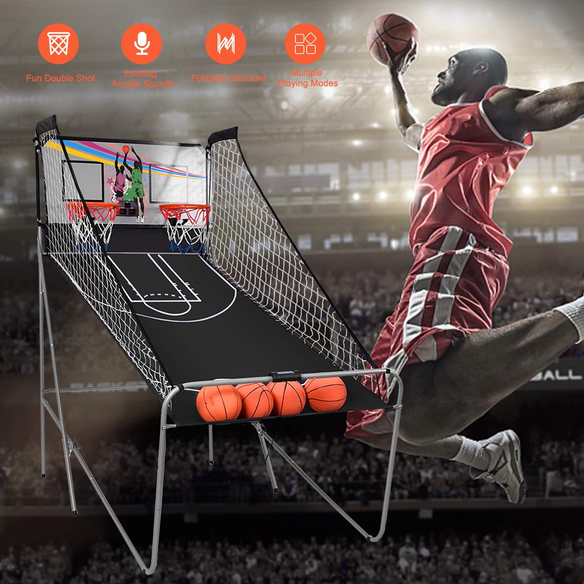 Dual Shot Electronic Foldable Basketball Arcade Game