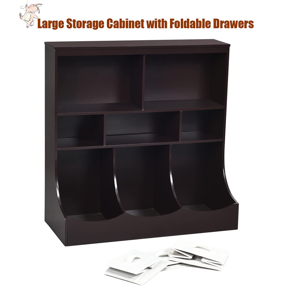 Toy Storage Organizer with 5 Open Cubes and 3 Removable Drawers