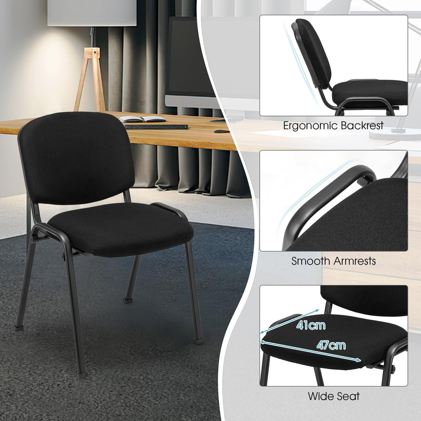 Set of 5 Stackable Reception Chairs, Upholstered Armless Office Meeting Conference Chair