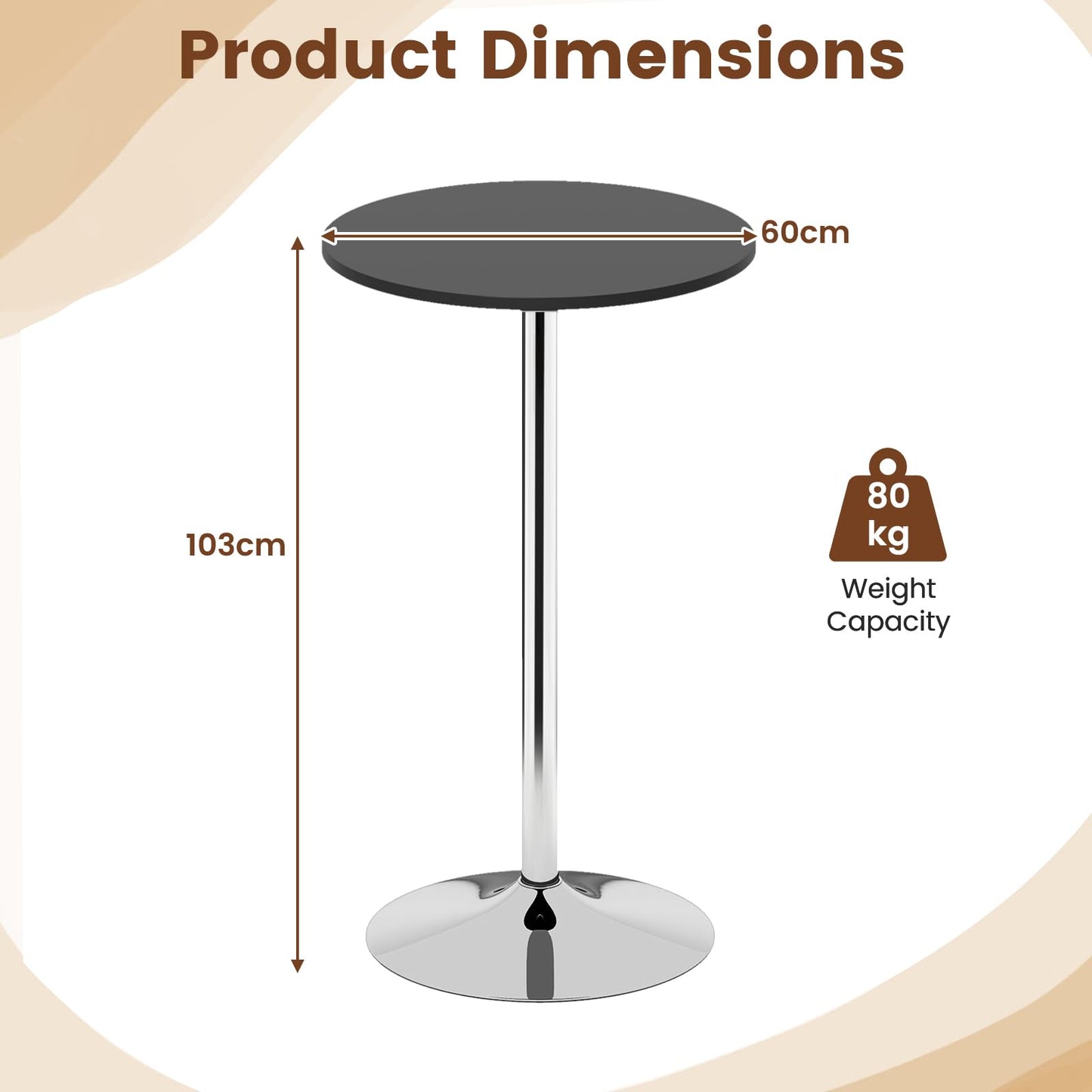 60cm Counter Bistro Pub Tables with Fixed Tabletop for Home Kitchen Café