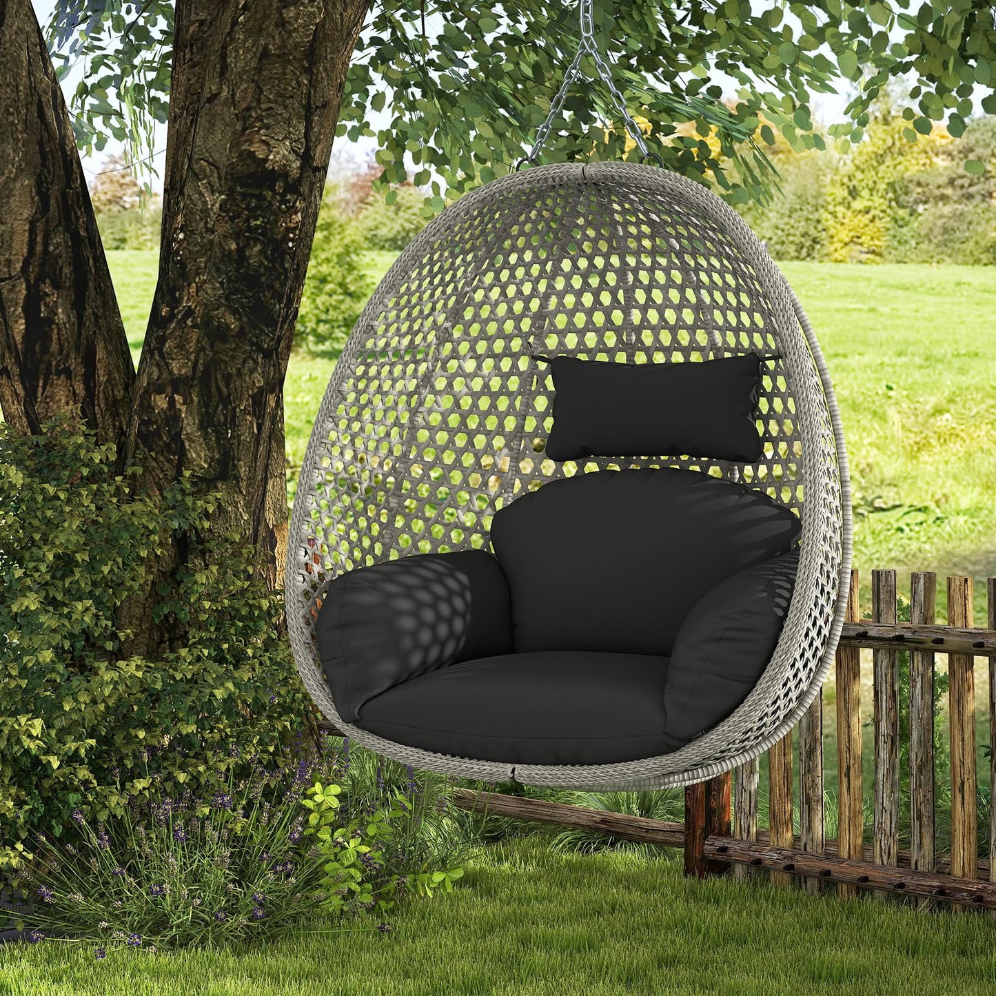 Swing Egg Chair with Soft Thick Cushion and Head Pillow