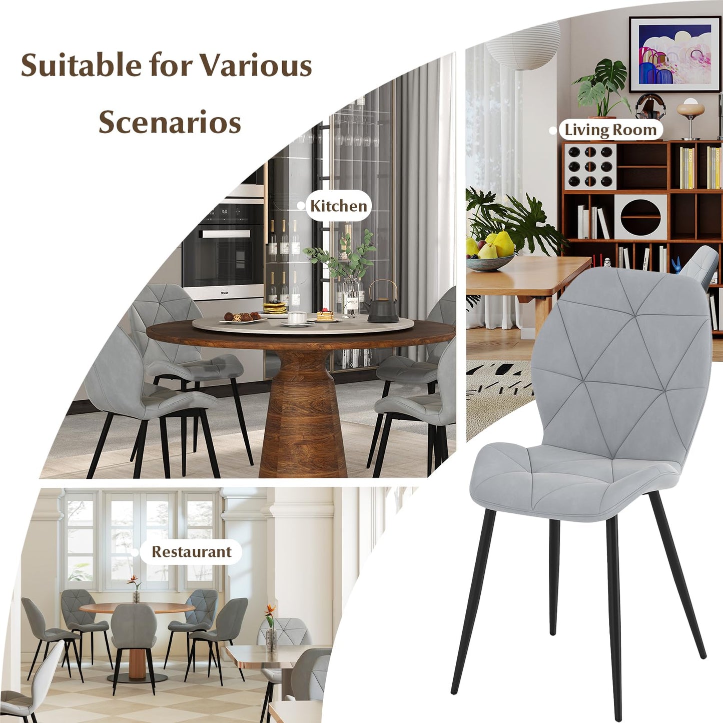 Upholstered Dining Chair Set of 4 with Ergonomic Backrest and Curved Seat