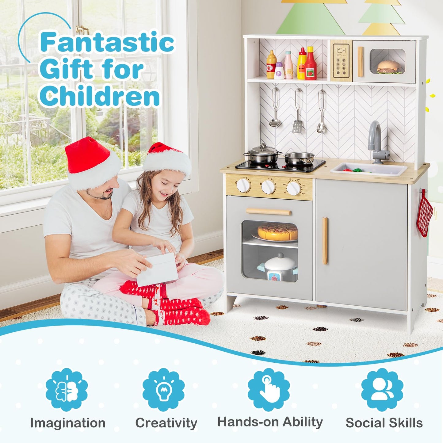 Kids Kitchen Playset with Lights and Sounds Stove Oven Sink Faucet Microwave