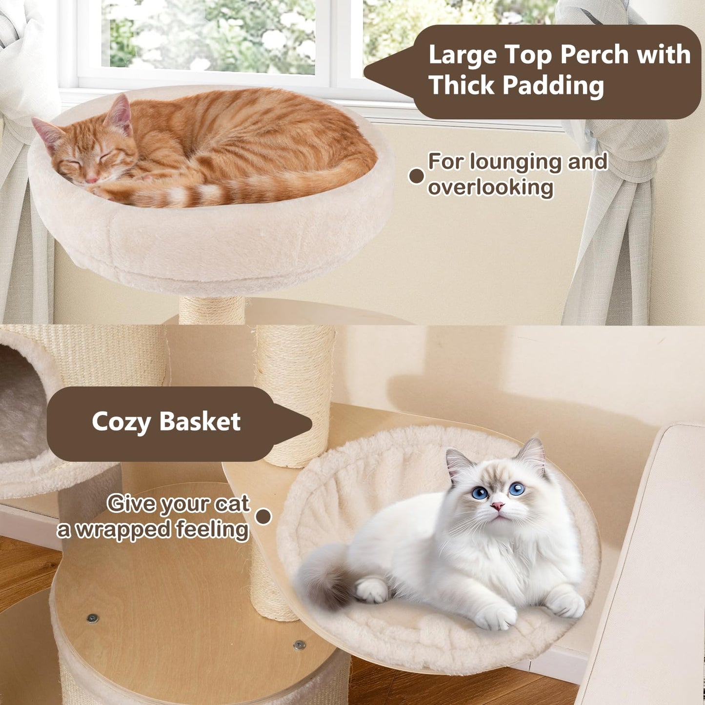 6-level Wooden cat tree with cat condo and sisal scratching posts for indoor