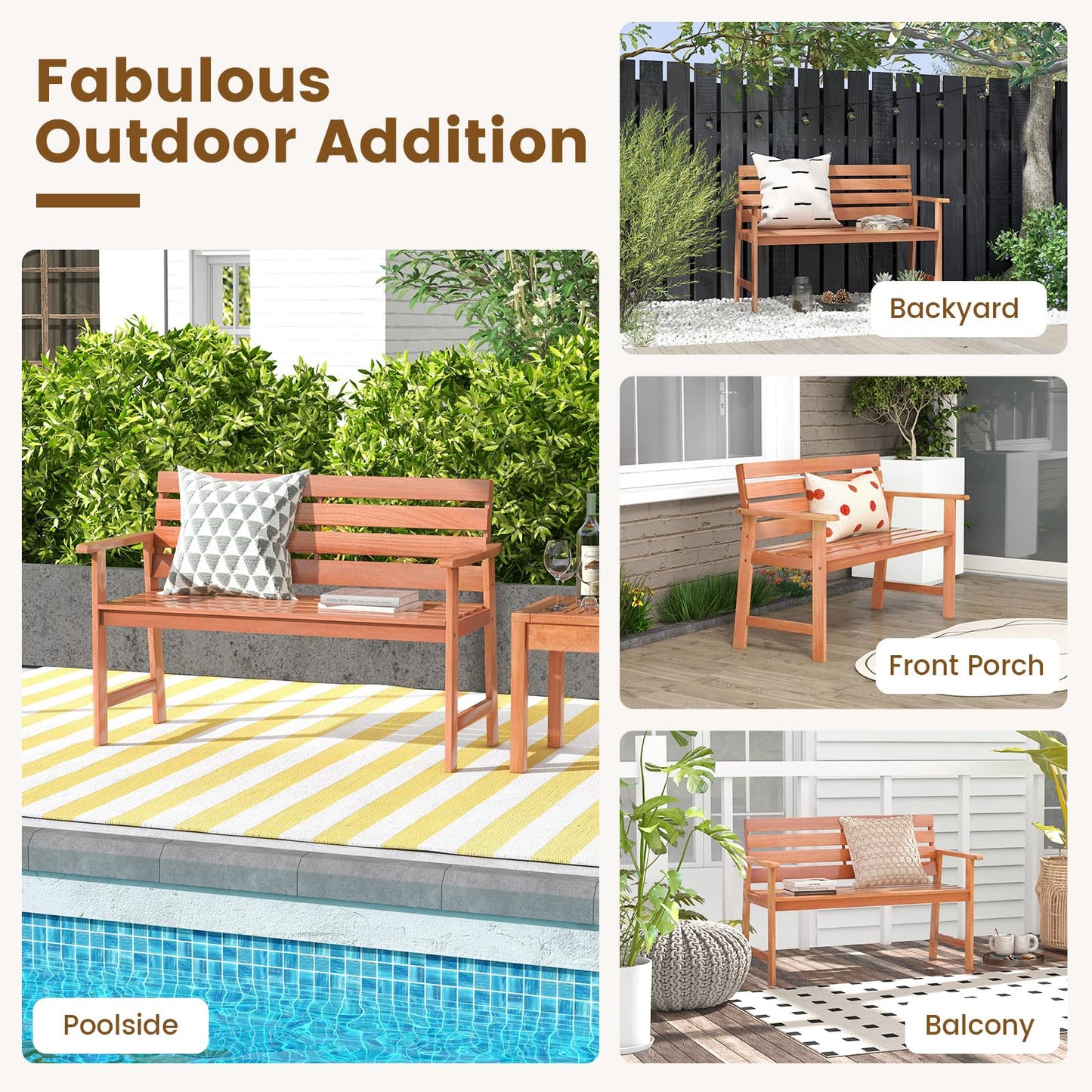 2-Seater Hardwood Ergonomic Garden Bench