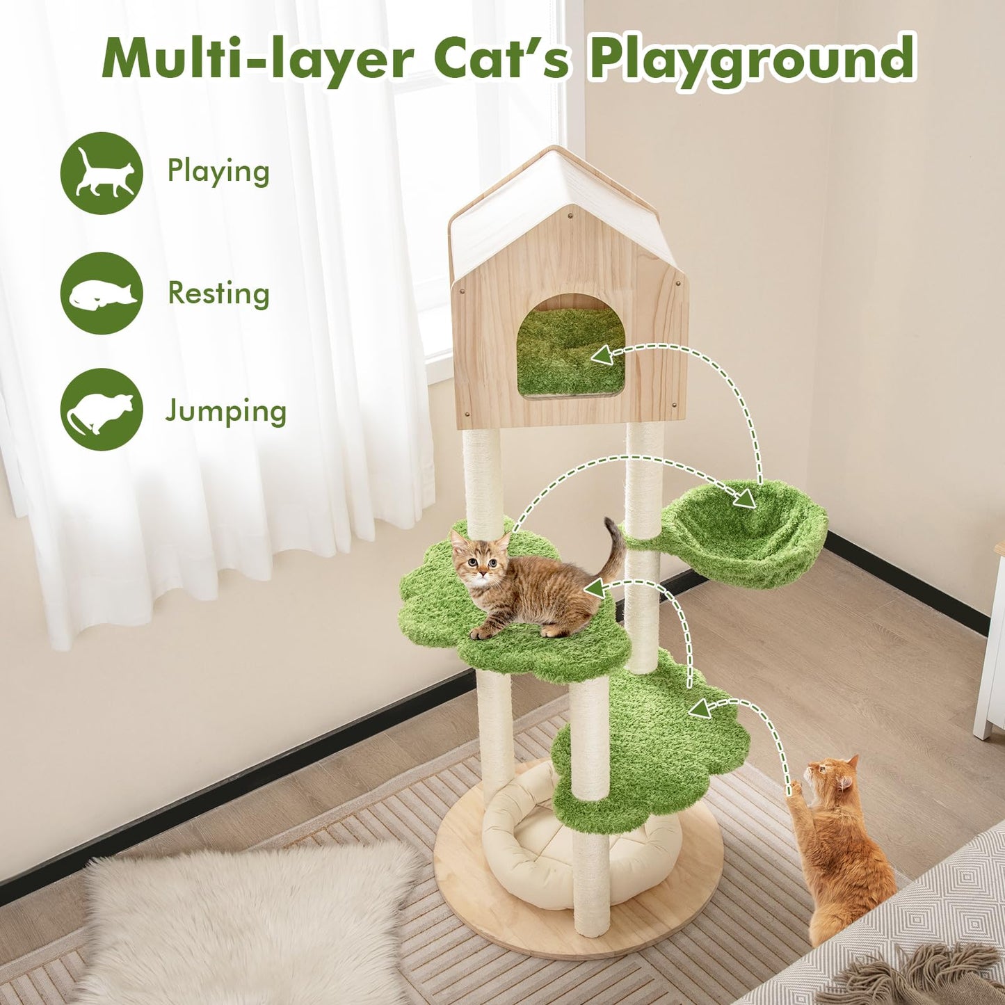 Wooden Cat Tree with Sisal Scratching Posts