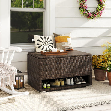 PE Rattan Storage Bin with Waterproof Liner and Shoe Rack