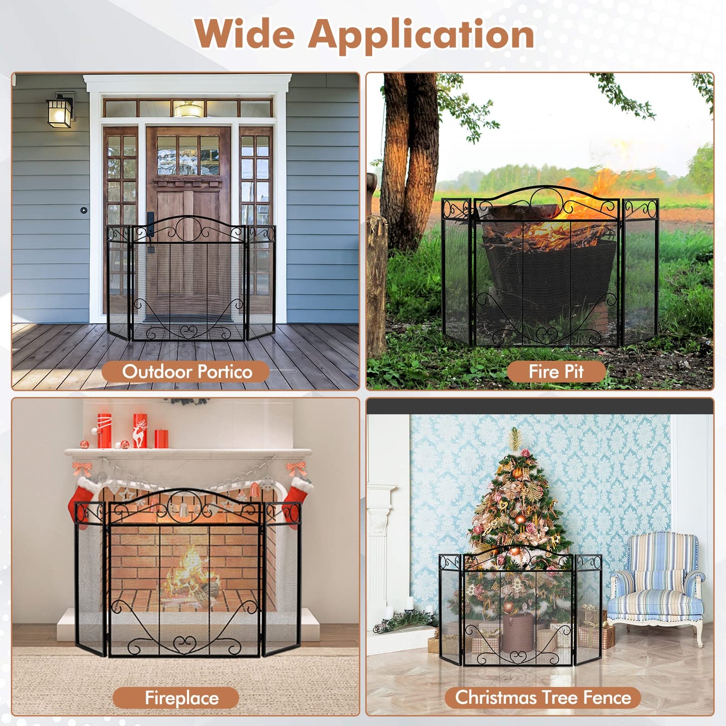 GiantexUK 3-Panel Folding Fire Guard, Metal Mesh Fireplace Screen