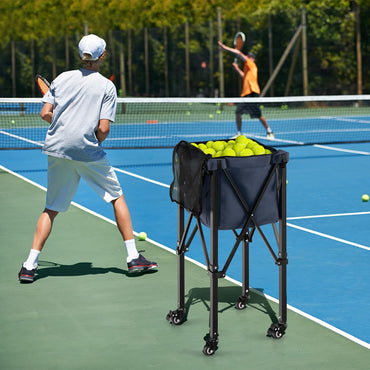 Foldable Aluminum Tennis Ball Cart Hopper Basket with Wheels