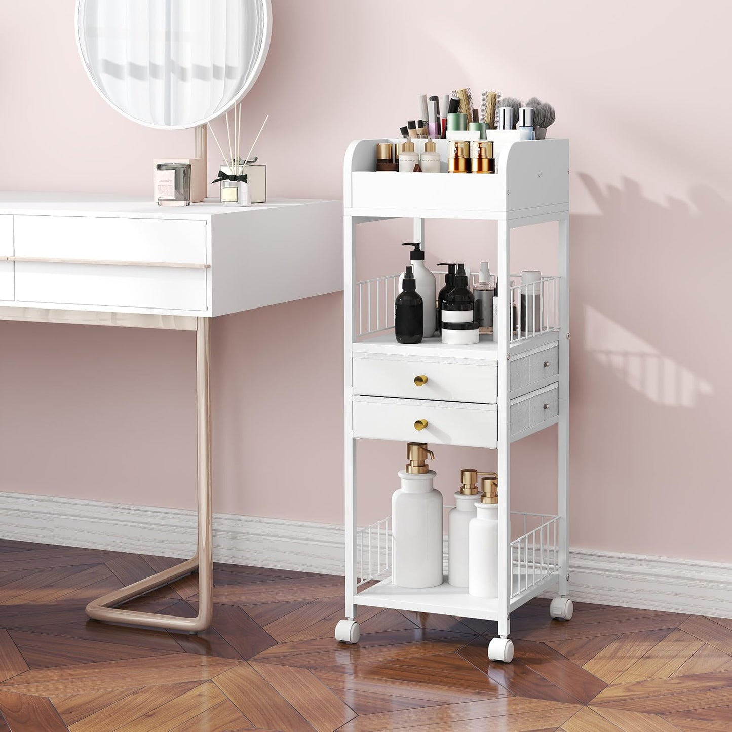 Floor Skincare Organizer Cosmetics Storage Cart with Drawers