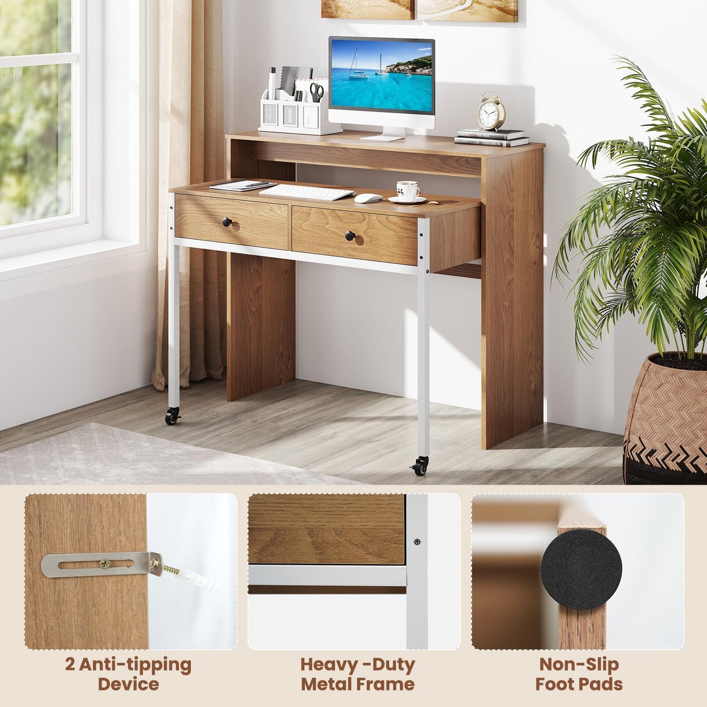 Extending Computer Desk with 2 Storage Drawers