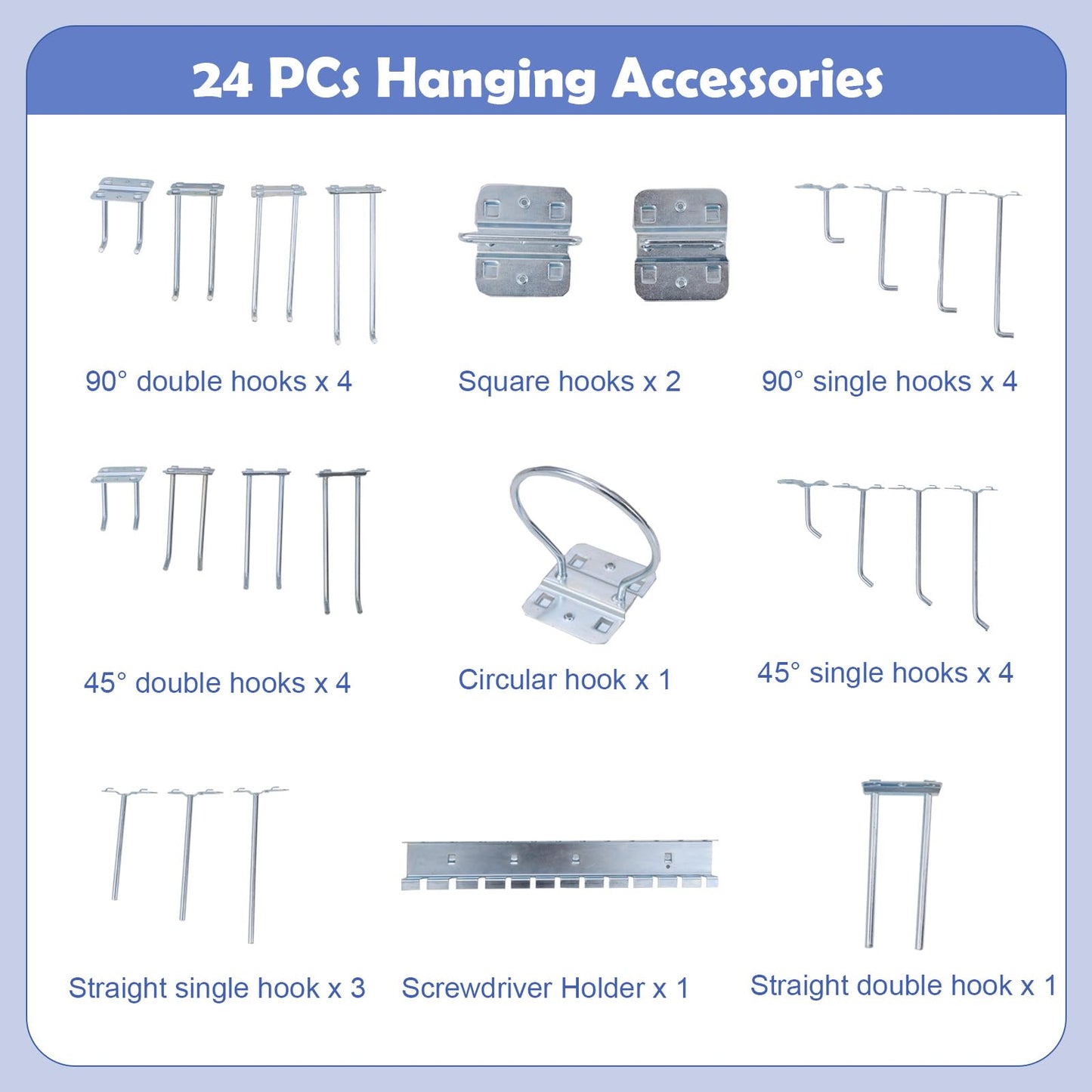 121x61x156cm Metal Workbench with Pegboard with 2 Drawers & 24 Hanging Accessories