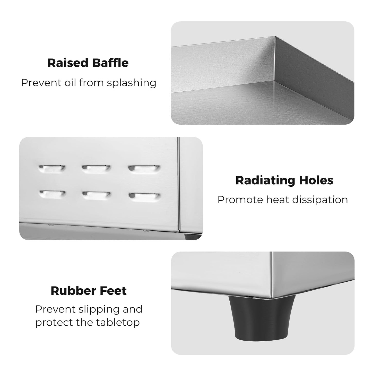 Countertop Electric Griddle 2800W 240V Commercial Stainless Steel Grill with 50℃-300℃ Adjustable Temp Control