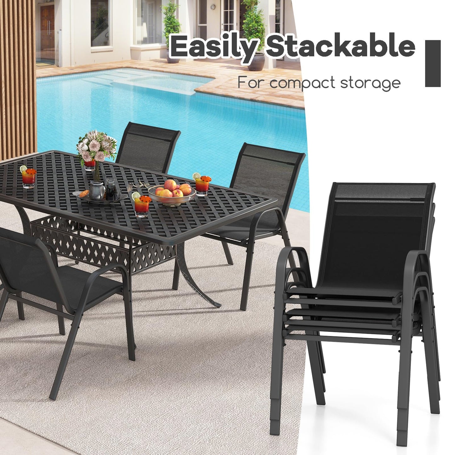 Set of 4 Patio Chairs with Armrests for Garden Deck and Porch