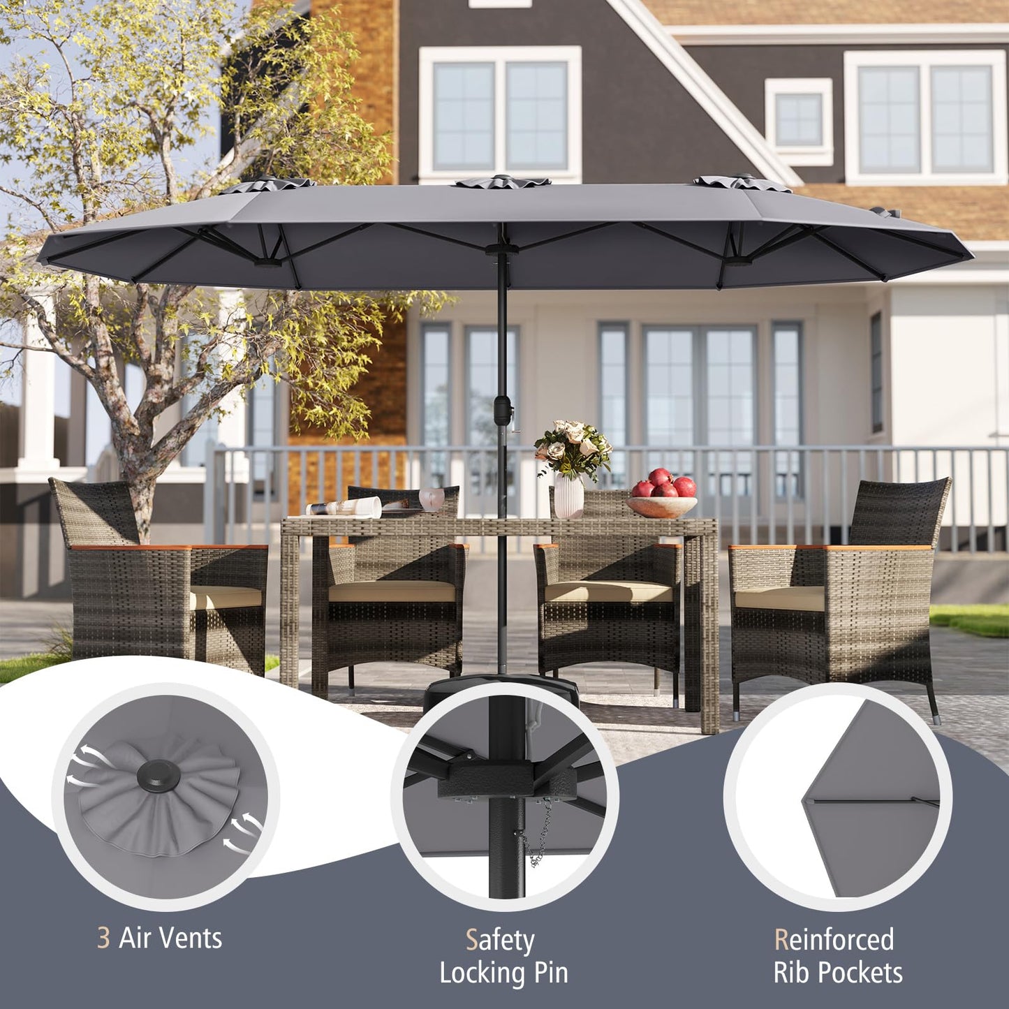 4m Outdoor Extra Large Double-sided Patio Parasol with Base