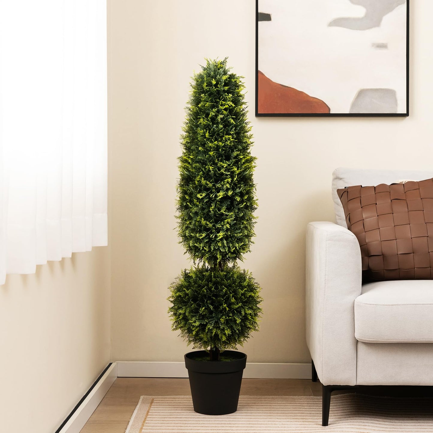 120 CM Artificial Boxwood Topiary Tree with Cement-Filled Flowerpot