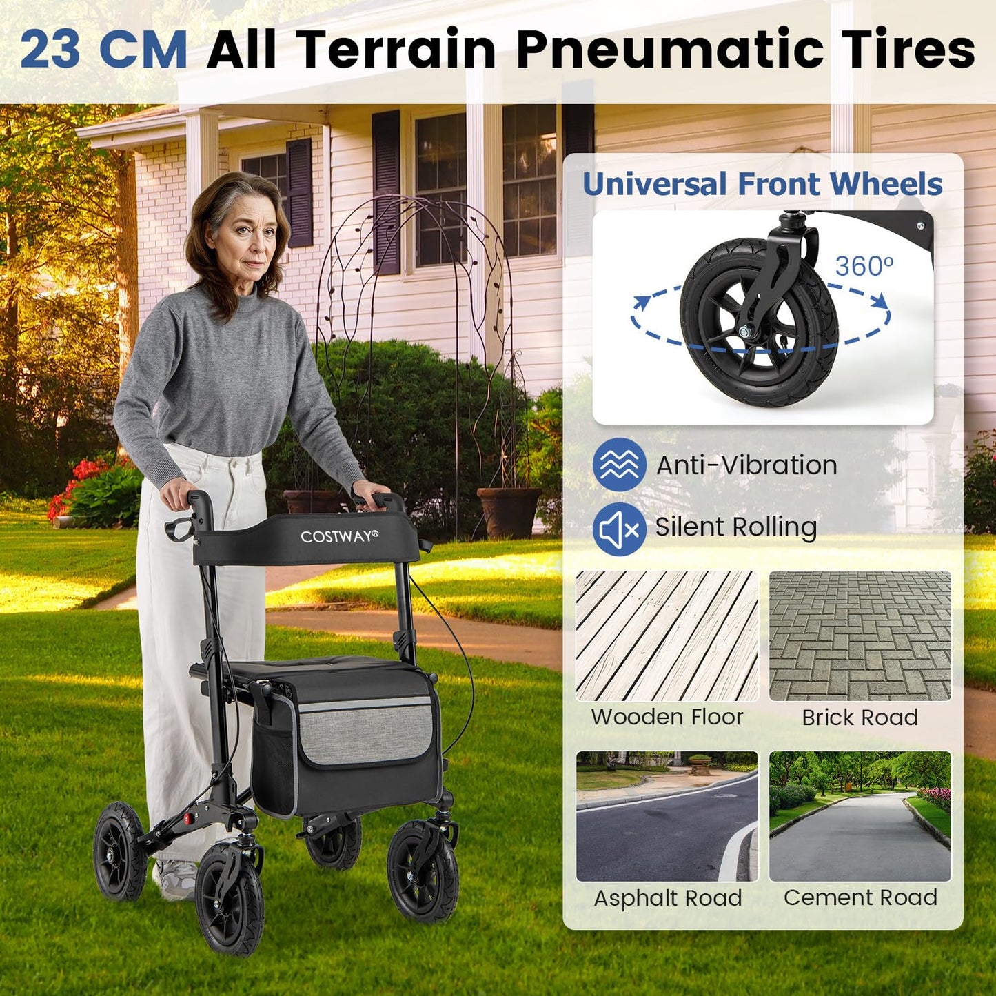 Walker for Seniors with Seat Folding Rollator Walker with Pneumatic Tires