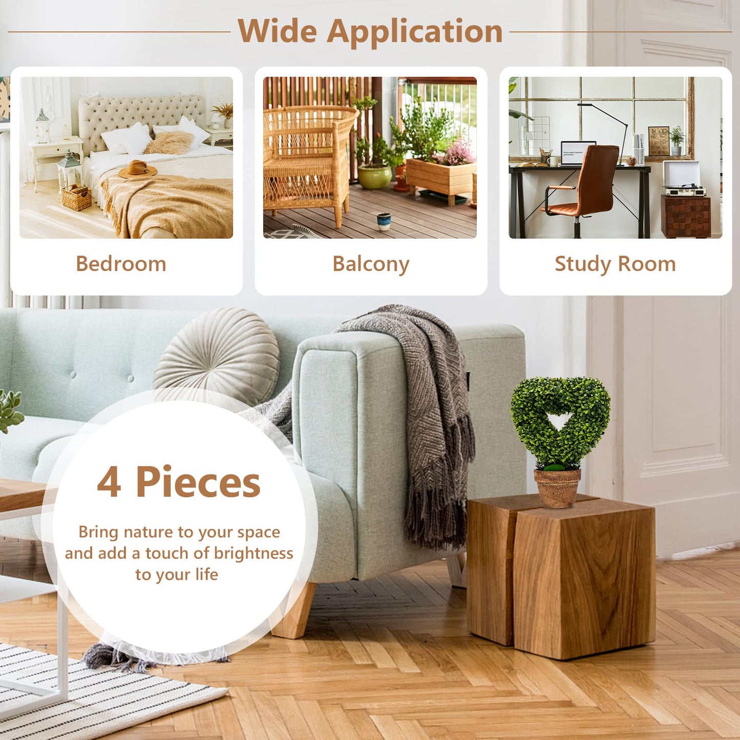 4 Pieces Heart-Shape Artificial Plant Set