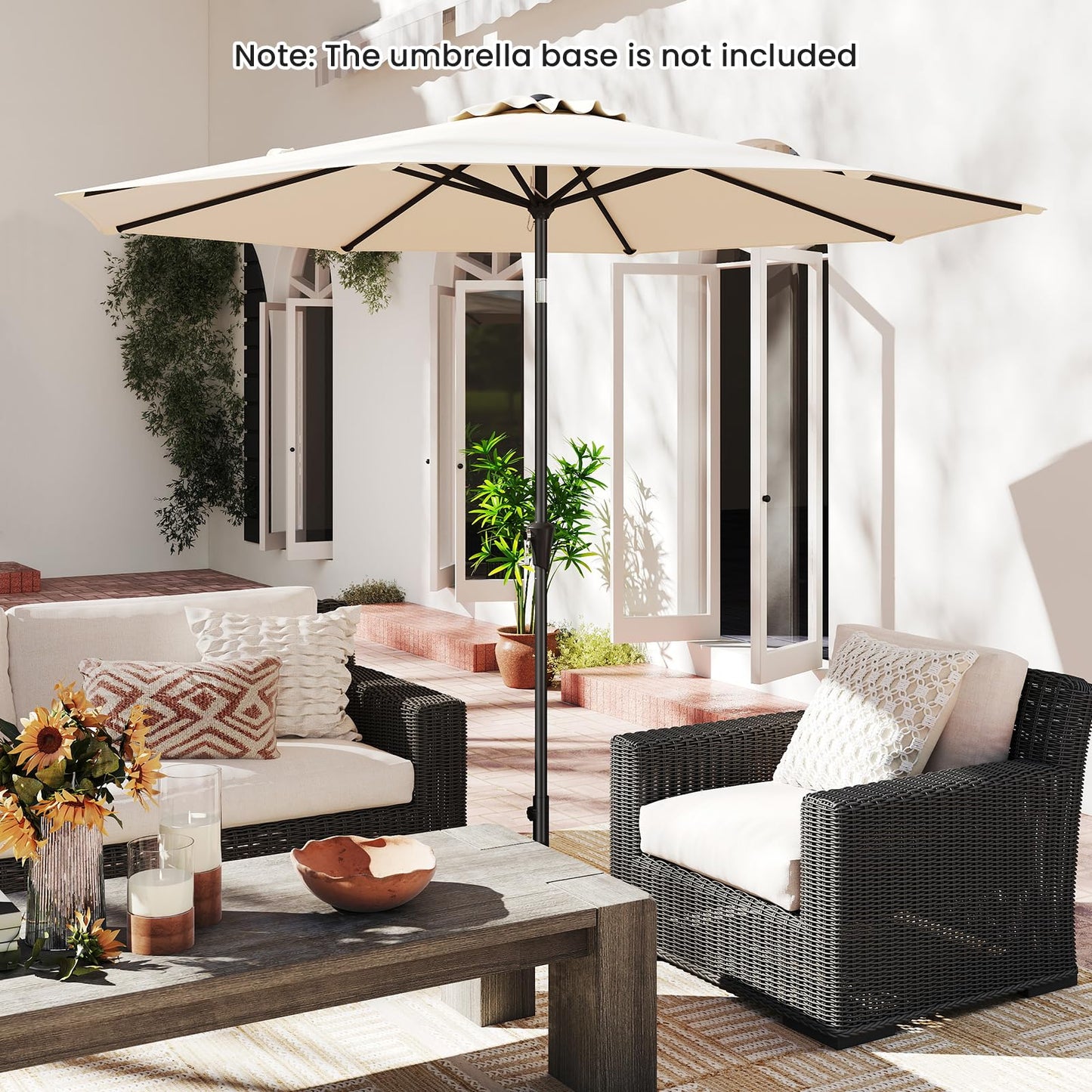 3M Waterproof Garden Parasol with Tilt & Crank Handle